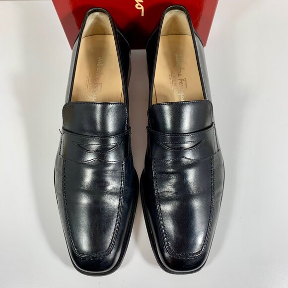 Salvatore Ferragamo Studio Mens Black Leather Penny Loafers 9.5D w/ Box Italian main image 6
